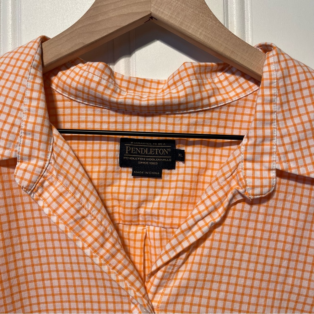 Pendleton Orange & White Checkered Button Down Sh… - image 1